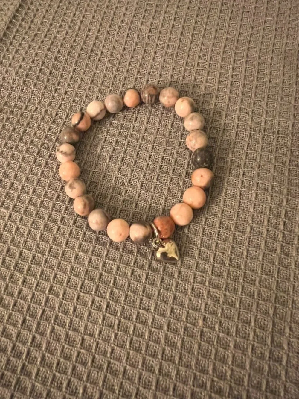 Designs by Forte Boho Natural Stone Stretch Bracelet with Silver Heart Charm